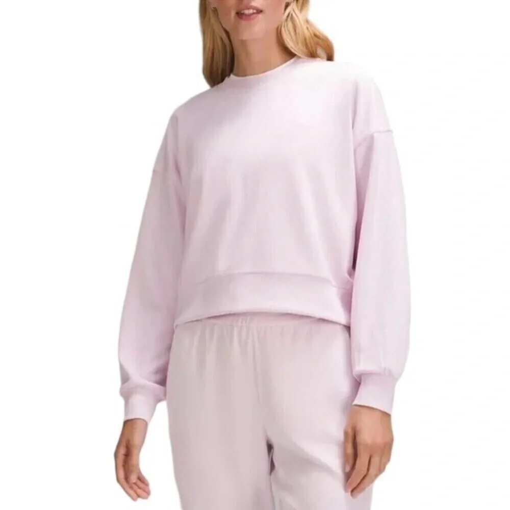 LULULEMON Crewneck Perfectly Oversized Ribbed Crop Crew in Meadowsweet Pink
